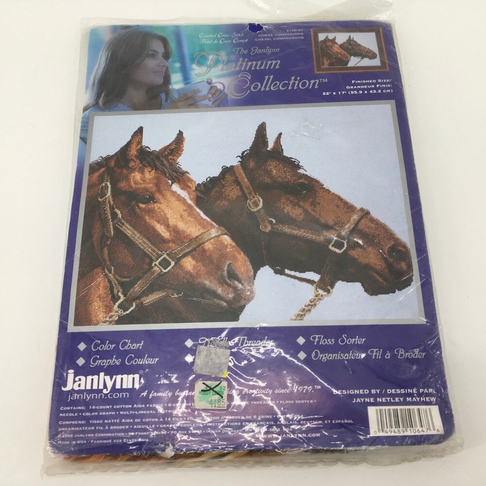 Janlynn Horse Companions Counted Cross Stitch Kit 22x17 Cowboy Vintage NEW